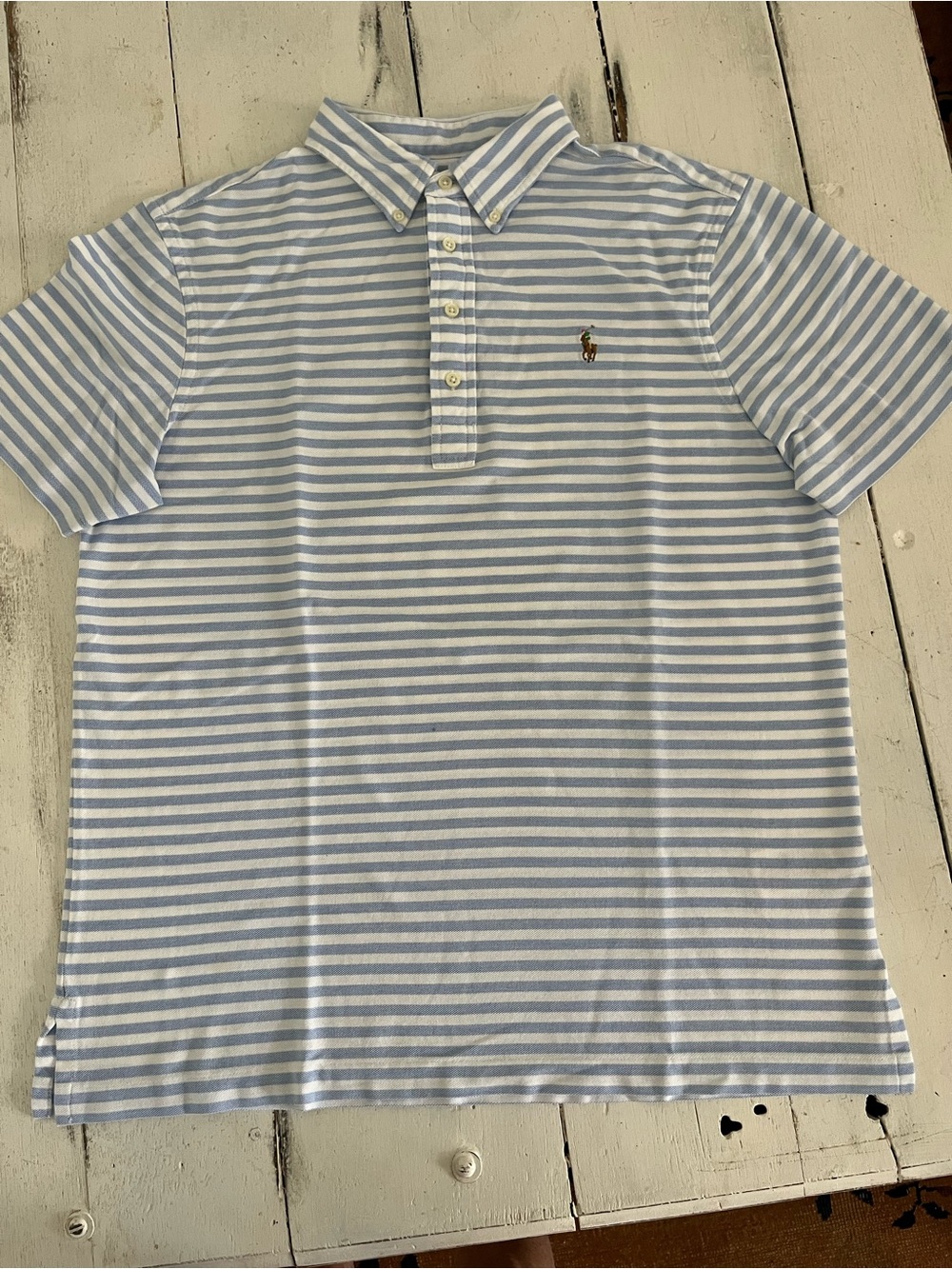Men’s Ralph Lauren Polo Short Sleeve Blue and White Stripe - Large